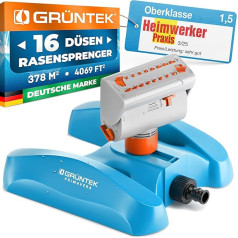 GRÜNTEK Mini Lawn Sprinkler with 16 Nozzles, Up to 378 m2Irrigation Surface with Turbo Motor, Square Lawn Sprinkler