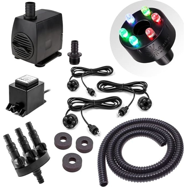 Fountain Pump Set with 3 x LED Lighting Multicoloured RGB for Water Feature Column Fountain Ball Fountain Hose Water Distributor 1300 L/H