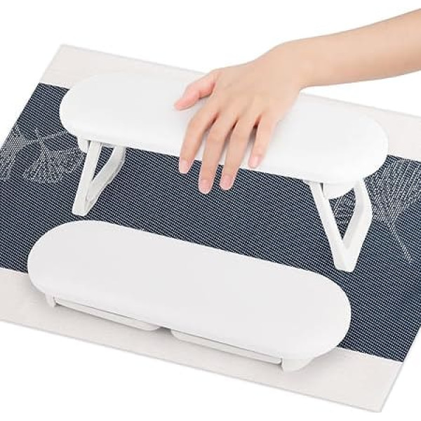 Nail Arm Rest Hand Cushion, Nail Cushion, Non-Slip PU Leather Hand Rest, Non-Slip Manicure Hand Cushion, Foldable Nail Armrest Cushion for Beauty Salons Home Manicure - White