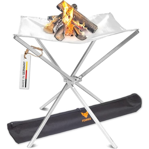 FENNEK High Fire, high-quality, portable XL fire net made of heat-resistant stainless steel, frame made of stainless steel, 60 x 60 x 63 cm, with bag, perfect for home or mobile use