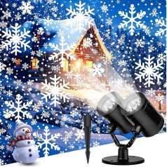 Outdoor Christmas Projector, Double Head Dynamic LED Snowflake Projector, Christmas Projector Light, Waterproof Christmas Lighting Outdoor, for Garden, Window, Wall, Yard, Party, Christmas Decoration