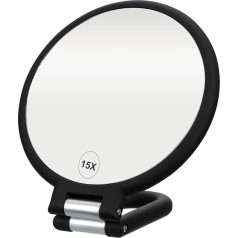 ForPro Professional Collection Premium Magnifying Mirror Hand Mirror 1X/15X Magnification Hand Mirror Foldable Adjustable Handle for Makeup Travel Black