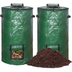 Stand Up Composter Garden Pack of 2 - Quick Composter with Lid, Sturdy Leaf Bag, Garden Waste Bag, Quick Composter, Plastic Container for Balcony, Garden, Reusable & Foldable