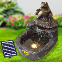 Solar Garden Fountain, Solar Fountain, Decorative Fountain, Waterfall, Garden Light, Pond Pump for Patio, Balcony, with Pump Instant Start Function with Lion Battery and LED Light (DURSTY Frog)