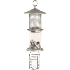 Siena Garden Triple Feeder for Mixed Feed, Nuts and Fat Balls 16 x 16 x 50 cm Silver