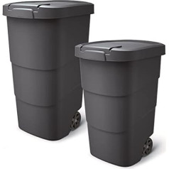 R.G. Garden Waste Bin 110 L Anthracite - Mobile Garden Bin with Lid, Universal Bin HDPE Plastic, Wheelie Bin for Garden Waste & Leaves, Weatherproof & UV Resistant