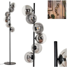 Remaisnil Floor Lamp, Metal / Glass Floor Lamp in Black/Smoke/Clear, Retro / Vintage Design with Glass Shades (Diameter 15 cm) and Foot Switch, Height 160 cm, 6 x G9, Bulbs Not Included