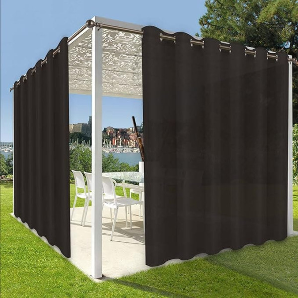 OutdoorLines Waterproof Indoor Outdoor Curtains for Patio - Privacy Sunscreen Grommet Weatherproof UV Resistant Curtains for Gazebo, Porch, Pergola, Chocolate Brown, 100W x 84L Inch 1 Panel