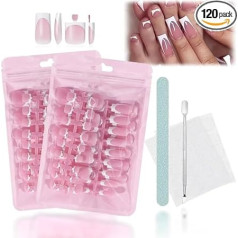 French Tip Press On Nail Kit - 120 False Nails for Hands and Toes, 30 Sizes, Jelly Glue, Nail File and Cuticle Tool Included