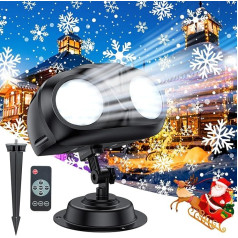2025 Upgraded Snowflake Christmas Projector Lights Outdoor, 270° Rotating Dual Head Snowflake Projector Lights with IP65 Waterproof, for Xmas Holiday Party Gardens Indoor Wall Christmas Decoration