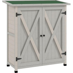 Outsunny Wooden Garden Cabinet, Tool Shed, Weatherproof, 110 x 55 x 117 cm, Tool Shed with Door, Pent Roof, Shelves, Tool Cabinet, Garden Shed, Tool Cabinet, Garden Shed for Garden, Patio, Light Grey