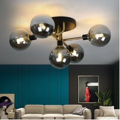 ZMH Ceiling Light Living Room Ceiling Light Glass Ball - Living Room Lamp Vintage Smoke Grey Glass 5 Bulbs Chandelier G9 Retro with Metal Frame Bedroom Lamp for Kitchen (Light Bulb Not Included)