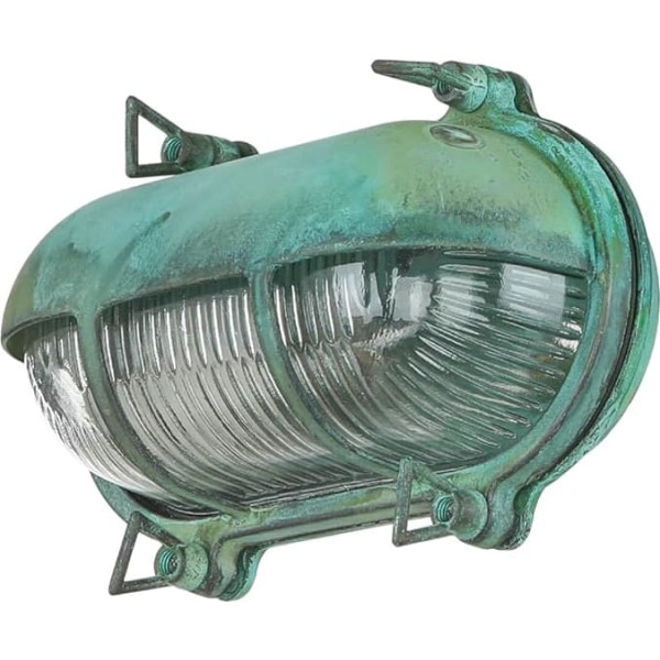 Licht-Erlebnisse SKIATHOS Outdoor Wall Light Brass Glass in Green Antique IP64 Balcony House Depth: 11 cm E27 Ship Light Rustic Outdoor Wall Light Maritime