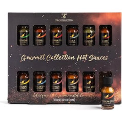 12-Piece Gift Set with Hot Sauces | Premium Spice Collection for Men | Tasteful Gourmet Chili Sauces for BBQ, Chicken Wings and More | BBQ Sauces and Spices | Unique Cooking Gifts for
