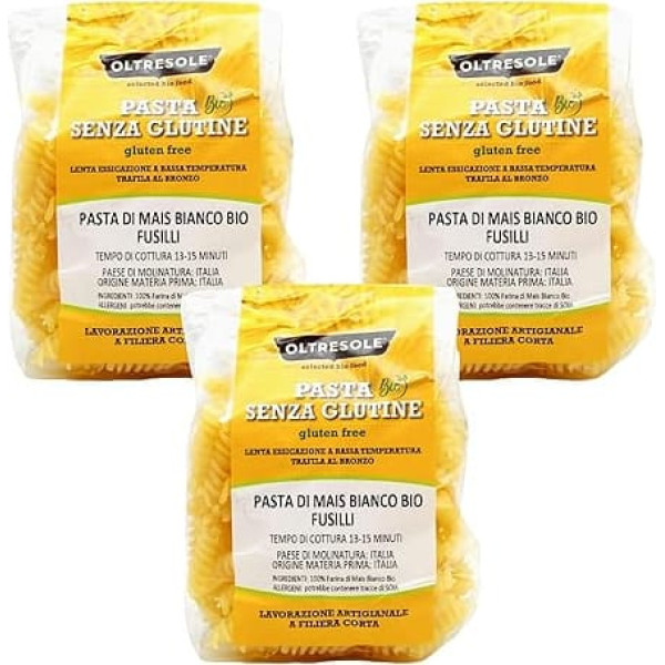 Oltresole - Italienische Bio-Weißmais-Pasta Glutenfrei, Fusilli-Format - Glutenfreie Pasta, 100% Bio-Weißmaismehl, vegan, 3er-Packung mit je 350 g