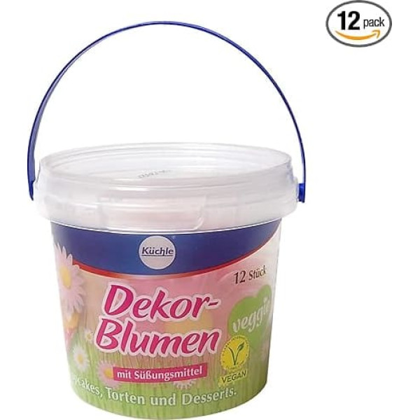 Küchle Decorative Flowers, Pack of 12, Vegan, Delicate Flowers as Eye-catching for Your Bakings, for Cupcakes, Cakes, Desserts, No Marzipan, No Added Sugar, Edible, 1 x 12 Bucket
