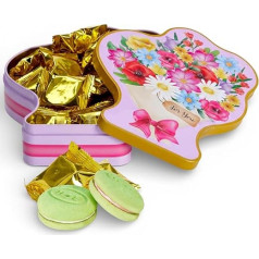MIJOMA Macaron Style Cookies Gift Box - Double Biscuits with Strawberry & Vanilla Cream - 130 g - Tin in Bouquet Design - Gift Idea for Women, Valentine's Day & Mother's Day