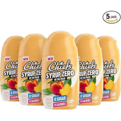 CHIEFS Syrup Zero, Ice Tea Peach, 5 x 65 ml, for more than 32 litres of ready-to-drink drink, sugar-free syrup with real fruit extracts, vegan, 0 calories, made in Germany