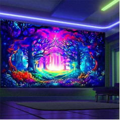 Arsey Black Light Tapestry Forest Trippy UV-Reactive Tapestries Aesthetic Tree Wall Towels Decorative Living Room Art Wall Towel Colourful Extra Large 300 x 180 cm