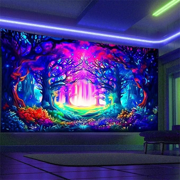 Arsey Black Light Tapestry Forest Trippy UV-Reactive Tapestries Aesthetic Tree Wall Towels Decorative Living Room Art Wall Towel Colourful Extra Large 300 x 180 cm