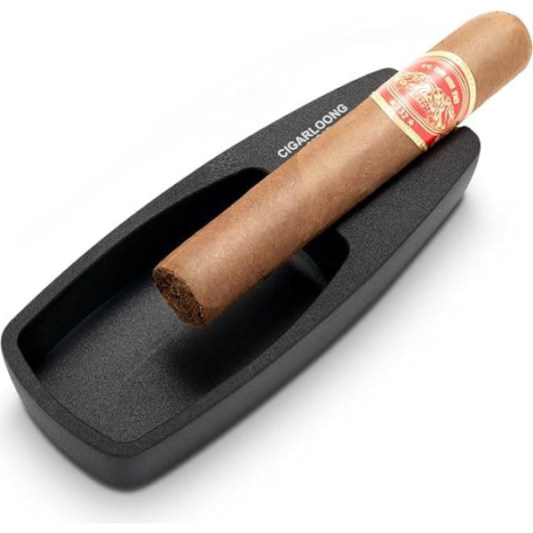 CIGARLOONG Cigar Ashtray Metal Large Slot Non Slip Indoor Outdoor Patio Home Office Black