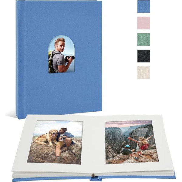 Vienrose Photo Book for Inserting, 10 x 15 cm, Linen Photo Album with 20 Pictures + Creative Area, Ideal for Weddings and Memory Albums (Blue)