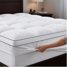 Mattress Topper 160 x 200 cm, 1200 gsm Ultra Soft Mattress Topper with 4 Non-Slip Corner Tabs, Premium Mattress Topper Hypoallergenic, Machine Washable Microfibre Topper