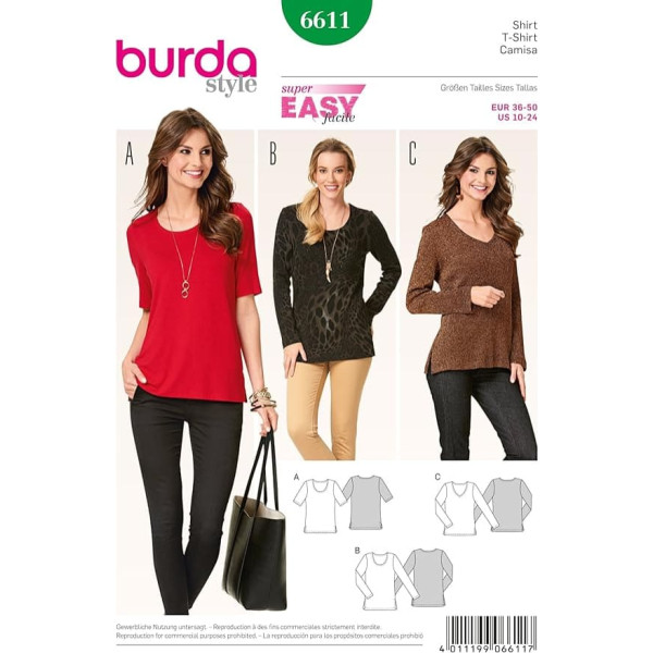 Burda b6611 T-Shirt Sewing Pattern Paper 19 x 13 x 1 cm White