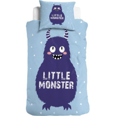 Soma Children's Winter Bed Linen, 135 cm x 200 cm, Plush Soft Duvet Covers with Zip, Bed Linen Set with 1 Pillowcase 80 x 80 cm, Little Monster Renforcé Bed Linen (Little Monster Blue)