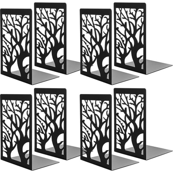 5 Paar Buchstützen aus Metall, robuste Metall-Buchstütze, schwarzer Baum-Design, Halter für Kinder, Schule, Büro, Zuhause, Bibliothek, Arbeit, dekorativ (12 x 9 x 17,5 cm)
