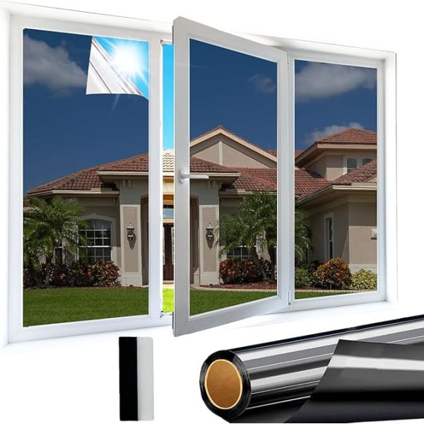 Sun Protection Film Window Interior 90 x 200 cm Window Film Self-Adhesive Mirror Film Window Opaque from Outside Heat Protection Film Privacy Film Window Heat Protection Film UV Protective
