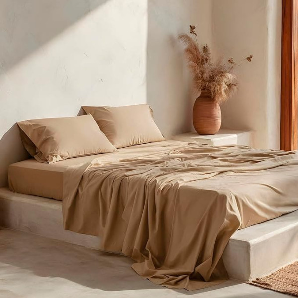GAMUSI 135 x 190/200 cm 100% Cotton 4 Piece Breathable Soft Plain Duvet Cover Set