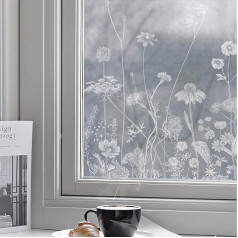 funlife Textured Glass Effect Etched Thistle and Dandelion Window Film White on Weathered 120cm x 58cm