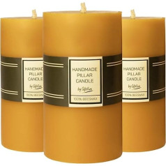 100% Pure Beeswax Pillar Candle Set of 3 - 21 Hours Permanent Smokeless Pillar Candles with Cotton Wick - Unscented Candle Lover Gift - Drip Free Beeswax Pillars