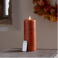 Lights4fun 25 cm TruGlow® LED Real Wax Candle with Remote Control and Timer, Pillar Candle, Orange, LED, Battery Operated, Indoor Autumn Decoration, Halloween Decoration