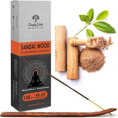 Simply Vedic Sandalwood Incense Sticks, 250 g (approx. 135 Hand-Rolled Sticks) with Holder, 45 Minutes Burning Time, Natural, Coal-Free Agarbatti for Meditation, Yoga, Relaxation, Room Fragrance