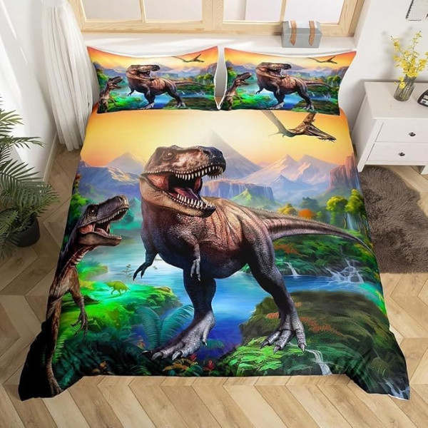 Homewish Dinosaur Duvet Cover 220 x 240 cm Kids Bedding Teens Jungle Bedding Old Animals 3D Dinosaur