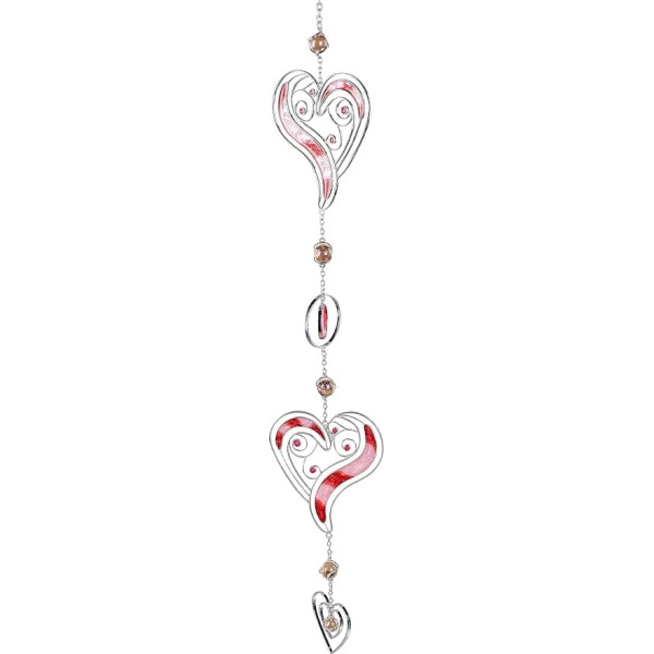 Formano Beautiful Large Window Decoration Heart Hanging Window Hanger Glass Picture Tiffany Red / Silver Window Decoration Approx. 52 cm (60 cm)