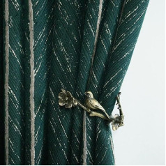 1 Pair of American Luxury Retro Green Herringbone Curtains Darkening Green and Gold Curtains for Living Room Bedroom (Green, 230 x 140 cm)
