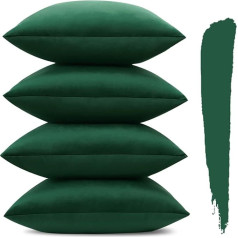 Sungeek Decorative Pillow Covers Plain Soft Velvet with Invisible Zipper Square Cushion Covers for Sofa Car Patio Bedroom Living Room (50 x 50 cm, Dark Green, Set of 4)