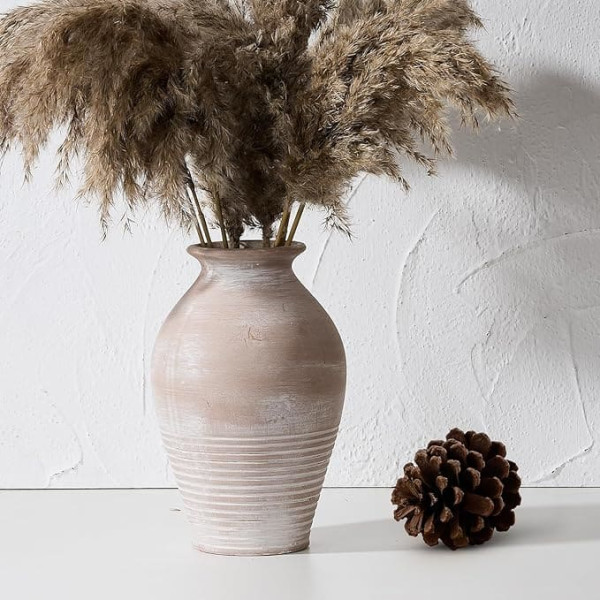 Luka Rustic Ceramic Vase, 23.4 cm Whitewashed Terracotta Vase, Ceramic Decorative Flower Vase, Clay Decorative Vases for Home Decoration, Table, Living Room, Shelf, Fireplace Decoration