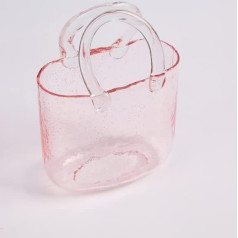 Glass Pocket Vase, Glass Vase, Decorative Vase, Unique Transparent Purse Vase with Fish Bowl, Transparent Hand Basket, Living Room, Flower Arrangement, Creative Bag, Aquarium (Pink1)