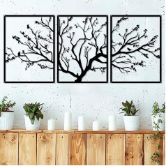 Pduoduo Großer Baum des Lebens Metall Wanddekor 3 Panels Baum Zweig Metall Ornament hängende Zeichen Moderne Metallzweig Wanddekoration für Haus Wanddekor (15,7inx35,4in)