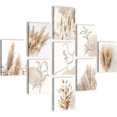 Novart Wall Pictures Boho - Complete Ready to Hang - Pampas Grass Living Room Bedroom - 9 Modern Mood Pictures - N025991a