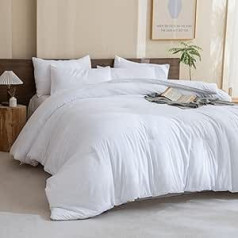 Paxrac Timeless White King Size Comforter, 3-Piece Boho Bedding Set, Lightweight, Plain, Breathable, King Duvet Set (270 x 228 cm Duvet and 2 Pillowcases)