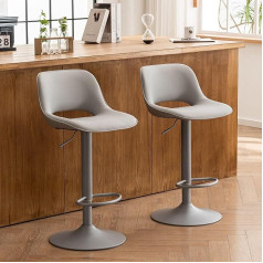 YOUNIKE Bar Stools Set of 2 Bar Chairs Bar Stools Height Adjustable Swivel Chair Kitchen Chairs Counter Chair with Hollow Backrest, High Bar Stools for Bar Counter Kitchen, All Grey