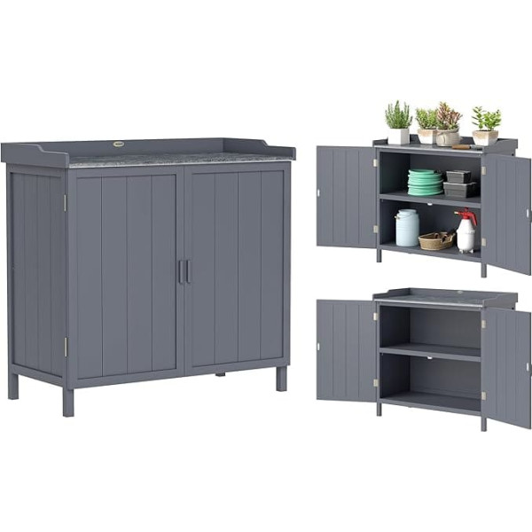 Outsunny Outdoor Spruce Storage Cabinet with Galvanised Metal Worktop and 2 Tool Shelves, 98 x 48 x 95.5 cm, Grey