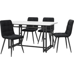 HAUSPROFI Dining Table Set with 4 Chairs, 70 x 120 x 74 cm, Rectangular Kitchen Dining Table Seating Set, Modern Design Wooden Furniture, Dining Room Group for Kitchen, Office (Linen, Black)