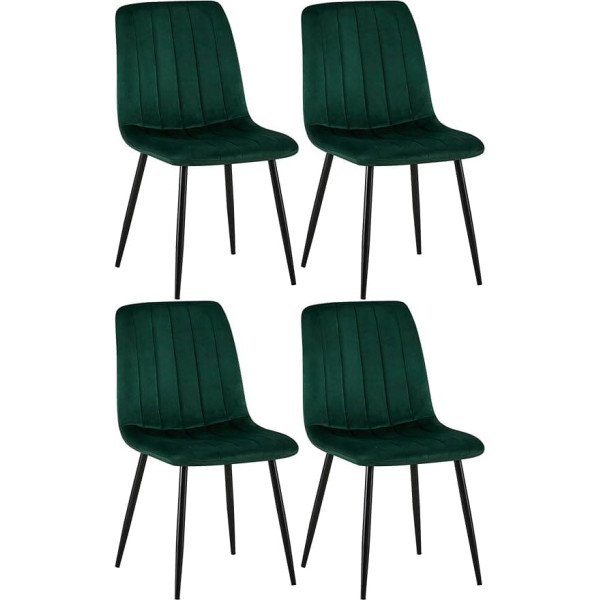 CLP Set of 4 Dijon Padded Dining Room Chairs with Decorative Stitching and Floor Protectors, Upholstered Chairs for Dining Room and Kitchen, Maximum Load 150 kg, Colour: Green, Material: Velvet