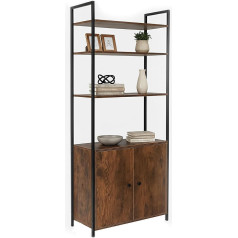 Relaxdays Bookcase H x W x D: 159.5 x 60 x 24 cm, 6 Compartments, Shelf with Base Cabinet, MDF, Metal, Standing Shelf, Brown/Black